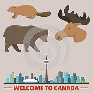 Travel canada traditional objects country tourism design national symbol vector illustration.