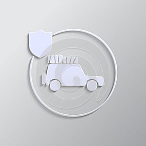 travel, car, insurance, icon, vector, insurable, fuse paper style. Grey color vector background- Paper style vector icon