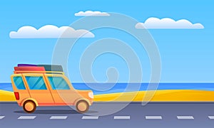 Travel car to sea concept banner, cartoon style