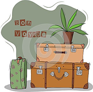 Travel card, bon voyage wishes vector illustration photo