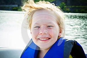 Travel of children on water in the boat