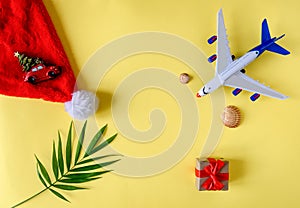 Travel for Christmas. Airplane with Christmas decor. Selective focus.Holiday