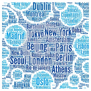 Travel cities destinations word cloud concept