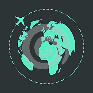 Travel company logo. World map. Worldwide delivery icon. Vector illustration. eps 10