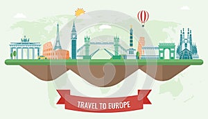 Travel composition with famous Europe landmarks. Vector
