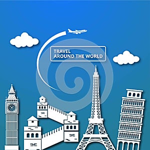 Travel composition with famous world landmarks. Travel Around th