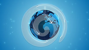 Travel concept with airplane flying around the earth