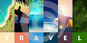 Travel concept background. Summer concept. Header format with vertical stories.