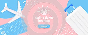 Travel concept, Book your flight online. Travel tours banner template. Ticket booking