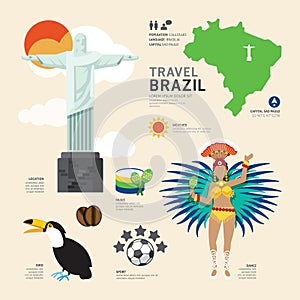 Travel Concept Brazil Landmark Flat Icons Design. Vector