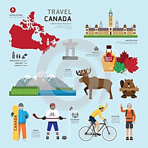 Travel Concept Canada Landmark Flat Icons Design . Vector