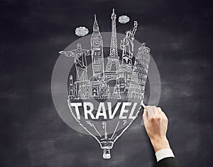 Travel concept on chalkboard