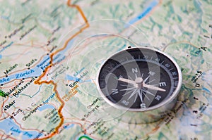 The travel concept with compass and map