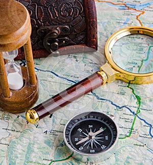 Travel concept with compass and map