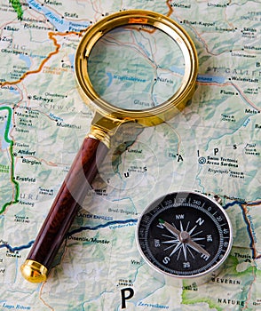 Travel concept with compass and map