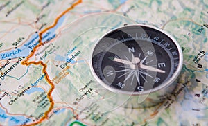 Travel concept with compass and map