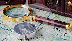 Travel concept with compass and map