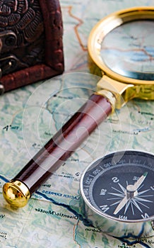 Travel concept with compass and map