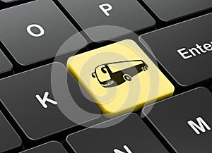 Travel concept: Bus on computer keyboard background