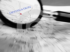 Travel concept with destination in focus