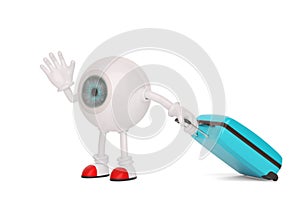 Travel concept eyeball cartoon character isolated on white background. 3D illustration