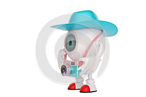 Travel concept eyeball cartoon character isolated on white background. 3D illustration