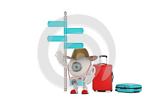 Travel concept eyeball cartoon character isolated on white background. 3D illustration