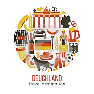 Travel Concept Germany Landmark Flat Icons Design.