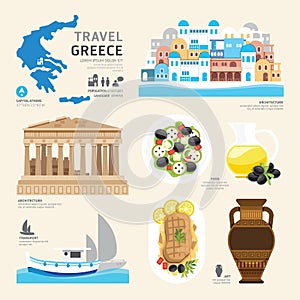 Travel Concept Greece Landmark Flat Icons Design . Vector