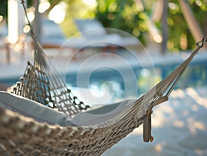 Travel concept with a hammock in a tropical beach with turquoise water in the background