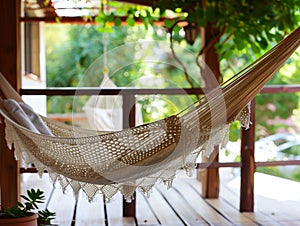 Travel concept with a hammock in a tropical beach with turquoise water in the background