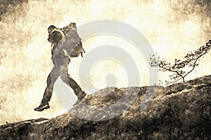 Travel Concept. Hiker man With Backpack