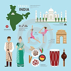 Travel Concept India Landmark Flat Icons Design . Vector