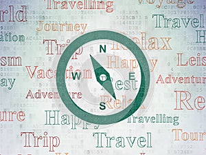 Travel concept: Compass on Digital Data Paper background