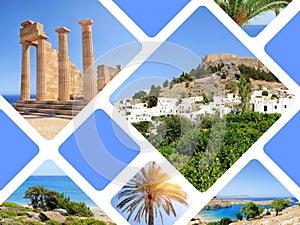 Travel concept with photos collage island Rhodos