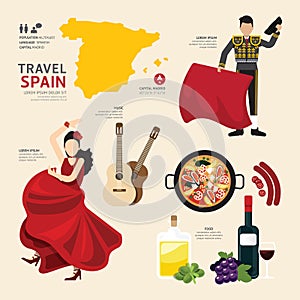 Travel Concept Spain Landmark Flat Icons Design . Vector . photo