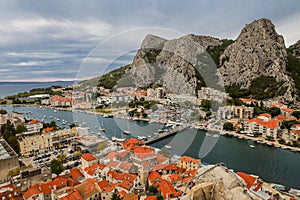 Travel in Croatia - Omis town surrounded by mountains.