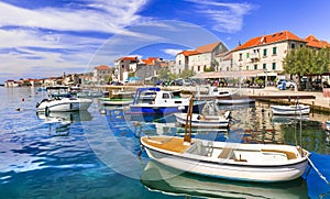 Travel in Croatia. Traditional coastal village Kastela, Kastel Novi with charming harbor