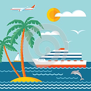 Travel cruise - vector concept illustration in flat style design. Cruise liner.