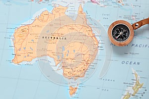 Travel destination Australia, map with compass