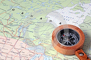 Travel destination Canada, map with compass