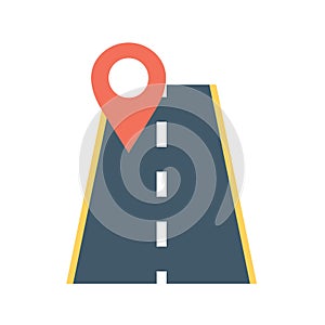 Travel destination concept. Highway roadmap with pin. Car road direction, gps route pin road trip navigation