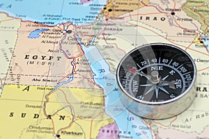 Travel destination Egypt, map with compass