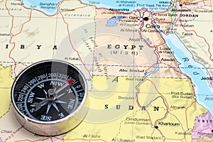 Travel destination Egypt, map with compass