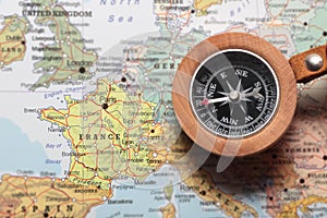 Travel destination France, map with compass