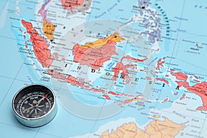 Travel destination Indonesia, map with compass