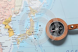 Travel destination Japan, map with compass