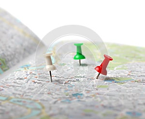 Travel destination map push pins