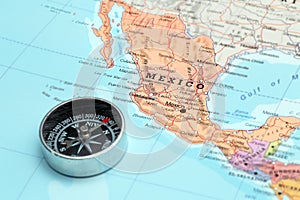 Travel destination Mexico, map with compass