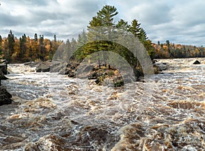 Panoramic view of the St. Louis River rapids from the swinging bridge at Jay Cooke State Park in Northern Minnesota photo
